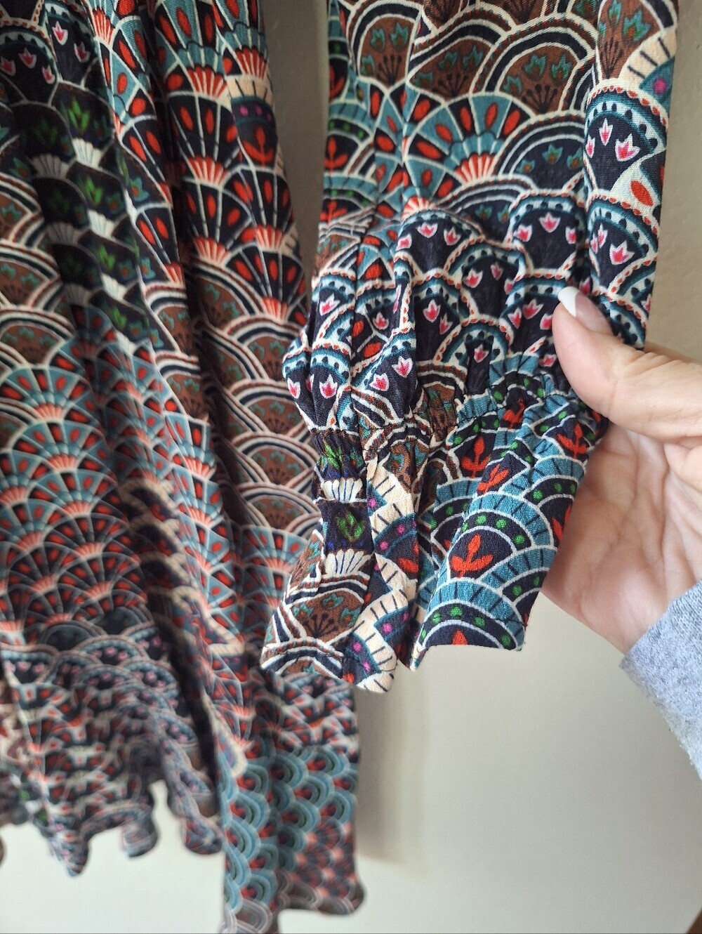 Anthropologie Maeve Monaco Empire Fan Print Boho Smocked Dress Women’s Size M - Picture 3 of 6